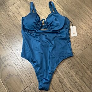 Shade & Shore Teal‎ One Piece Underwire Cutout Swimsuit 36DD NWT